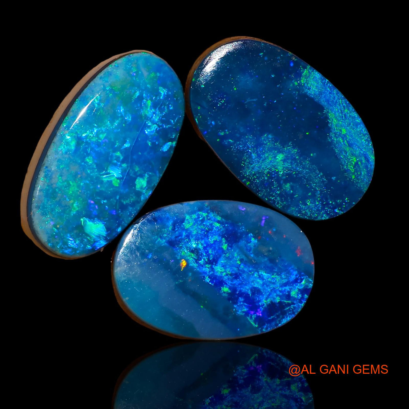3 Pcs 12.80 Cts Lab-Created Australian Doublet Opal Loose Gemstone Oval Cabochon 13X9X3 mm TO 15X9X4 mm D-84