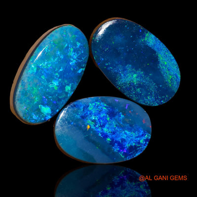 3 Pcs 12.80 Cts Lab-Created Australian Doublet Opal Loose Gemstone Oval Cabochon 13X9X3 mm TO 15X9X4 mm D-84