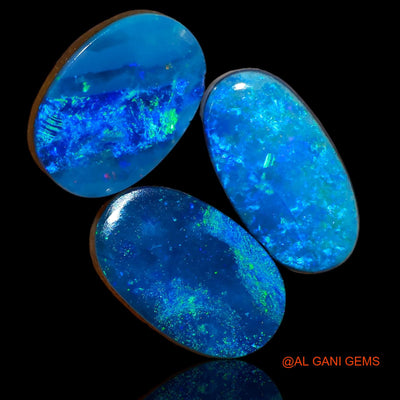 3 Pcs 12.80 Cts Lab-Created Australian Doublet Opal Loose Gemstone Oval Cabochon 13X9X3 mm TO 15X9X4 mm D-84