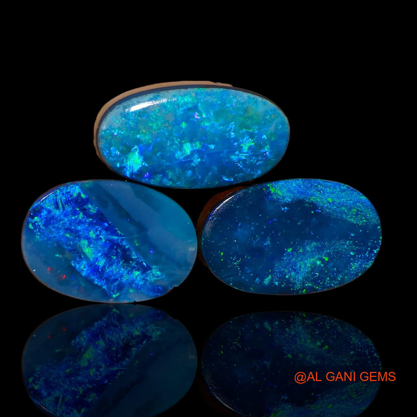 3 Pcs 12.80 Cts Lab-Created Australian Doublet Opal Loose Gemstone Oval Cabochon 13X9X3 mm TO 15X9X4 mm D-84