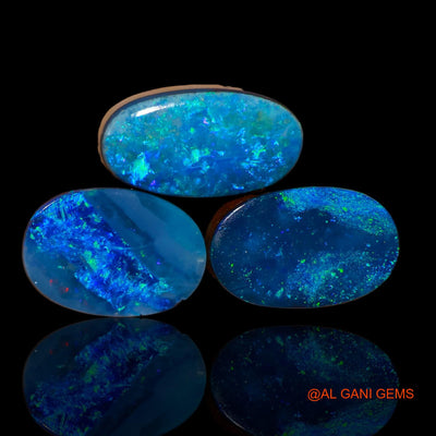 3 Pcs 12.80 Cts Lab-Created Australian Doublet Opal Loose Gemstone Oval Cabochon 13X9X3 mm TO 15X9X4 mm D-84
