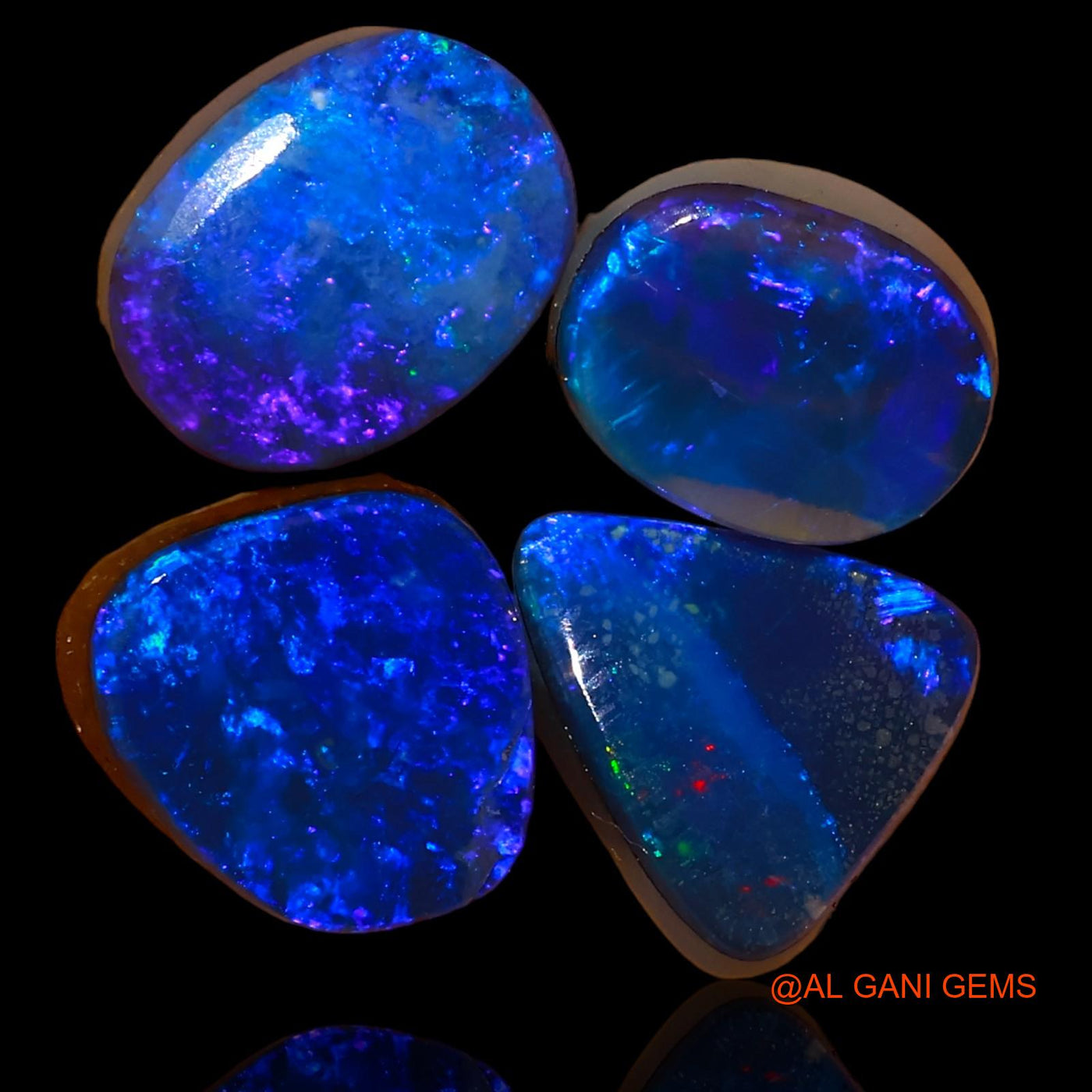 4 Pcs 10.00 Cts Lab-Created Australian Doublet Opal Loose Gemstone Mix Cabochon 9X7X4 mm TO 10X9X4 mm D-88