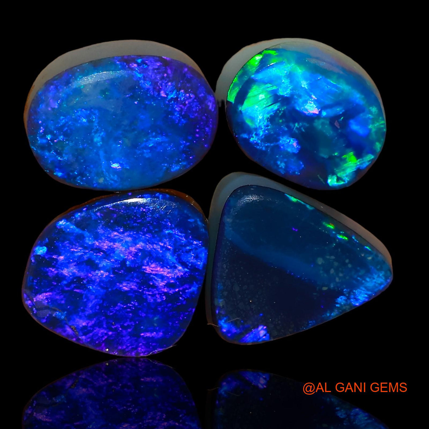 4 Pcs 10.00 Cts Lab-Created Australian Doublet Opal Loose Gemstone Mix Cabochon 9X7X4 mm TO 10X9X4 mm D-88