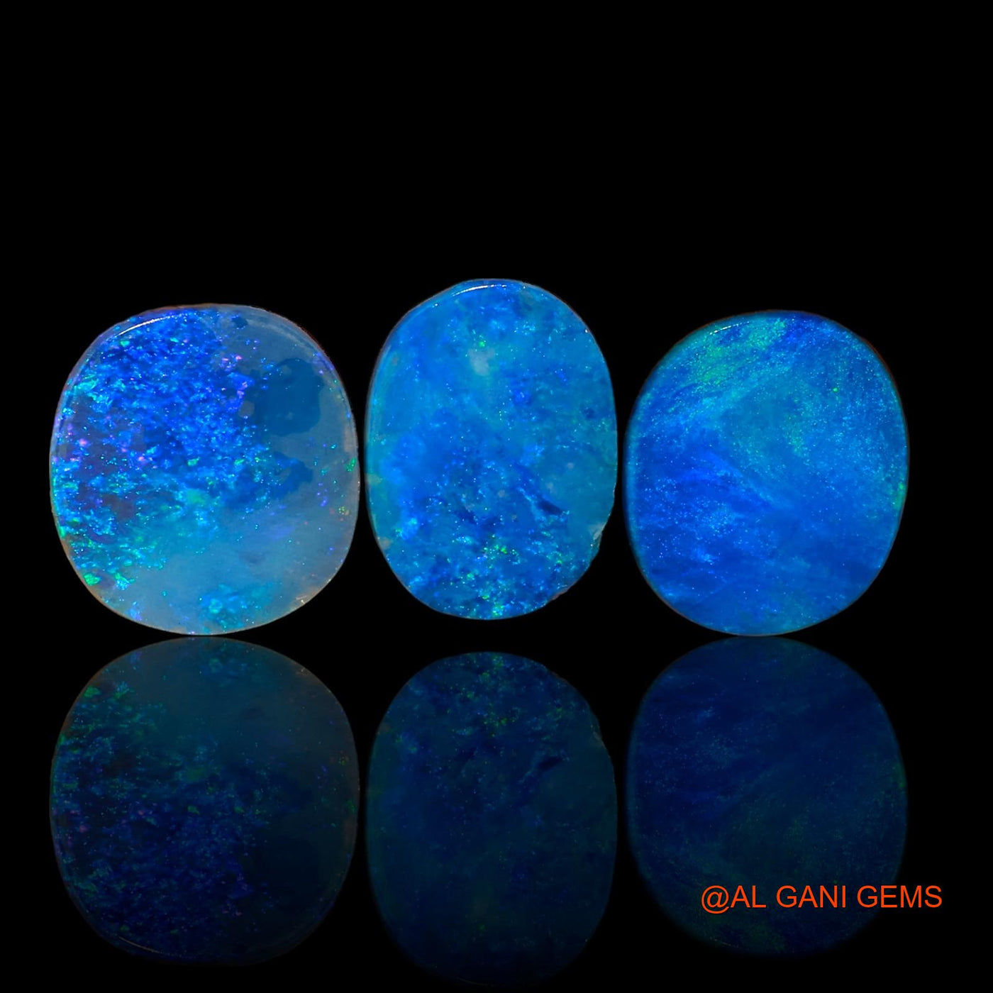 Lab-Created Doublet Opal Loose Gemstone Oval Cabochon From Australia 3 Pcs 12.20 Cts 11X10X3 mm TO 12X10X4 mm D-89