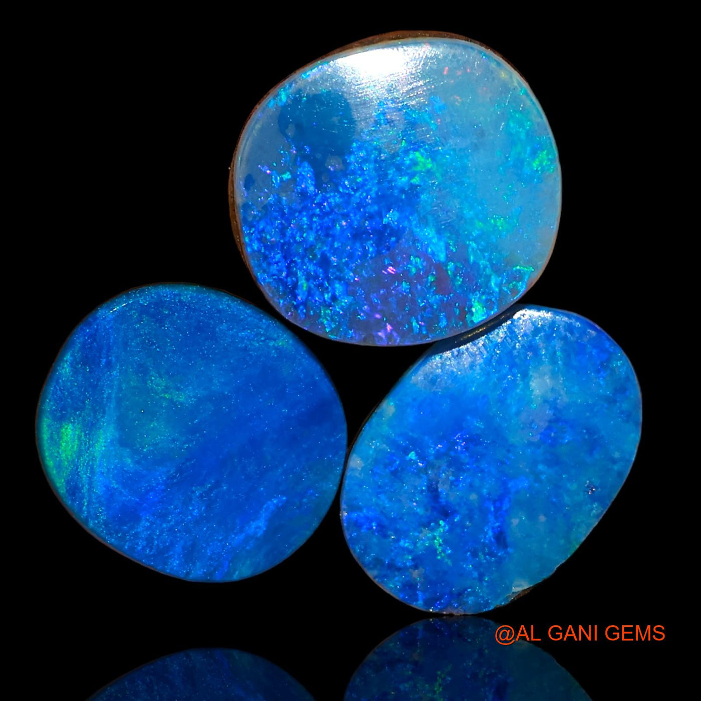 Lab-Created Doublet Opal Loose Gemstone Oval Cabochon From Australia 3 Pcs 12.20 Cts 11X10X3 mm TO 12X10X4 mm D-89