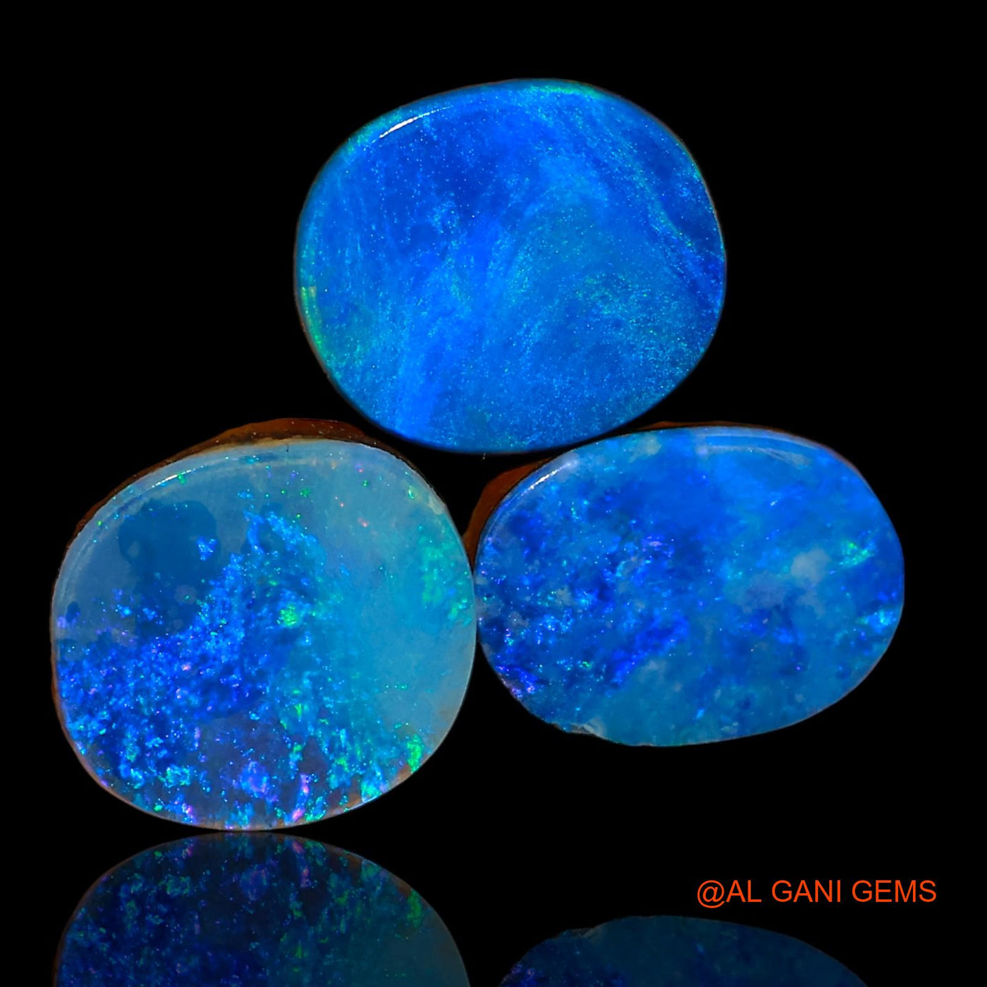 Lab-Created Doublet Opal Loose Gemstone Oval Cabochon From Australia 3 Pcs 12.20 Cts 11X10X3 mm TO 12X10X4 mm D-89