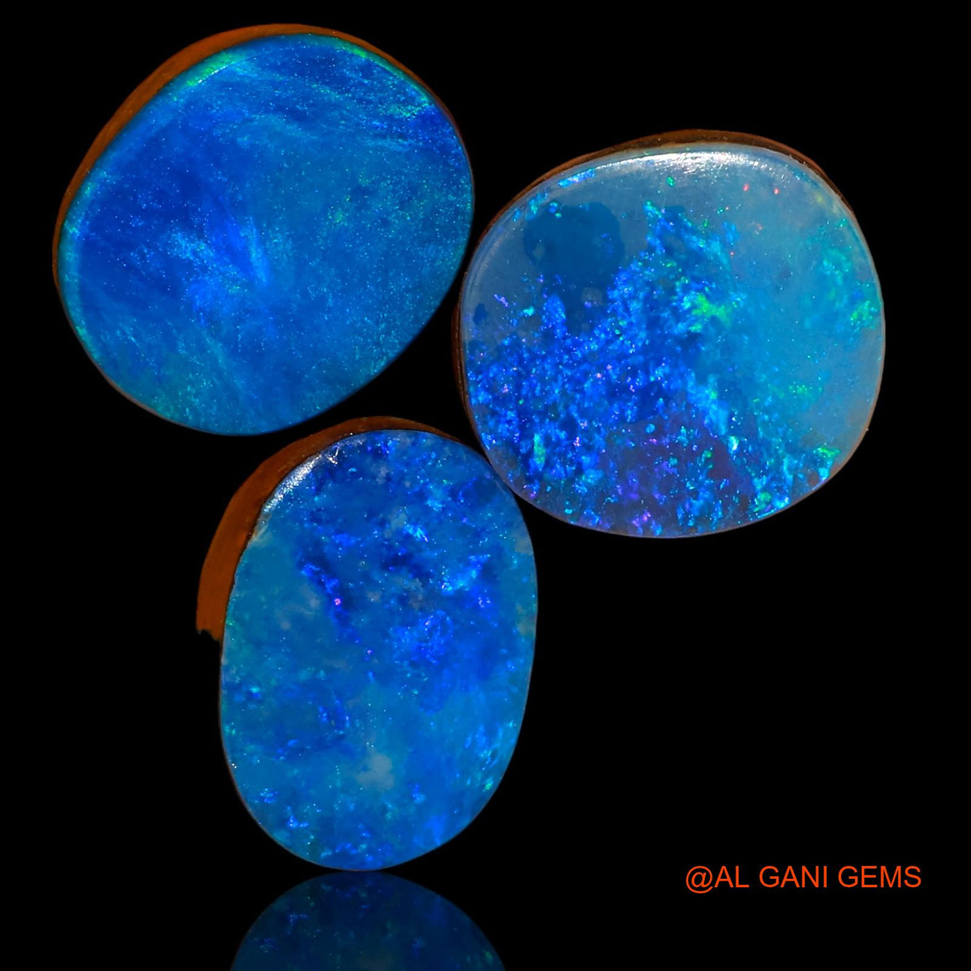 Lab-Created Doublet Opal Loose Gemstone Oval Cabochon From Australia 3 Pcs 12.20 Cts 11X10X3 mm TO 12X10X4 mm D-89