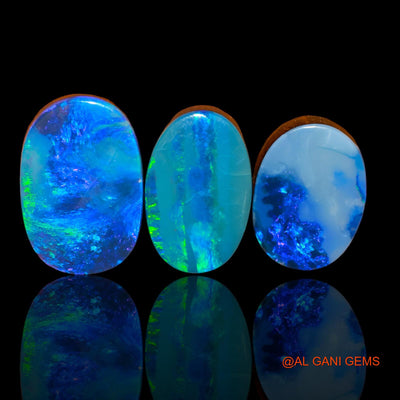 Lab-Created Doublet Opal Loose Gemstone Oval Cabochon From Australia 3 Pcs 21.50 Cts 14X10X3 mm TO 16X11X4 mm D-91