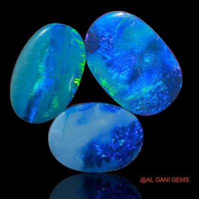 Lab-Created Doublet Opal Loose Gemstone Oval Cabochon From Australia 3 Pcs 21.50 Cts 14X10X3 mm TO 16X11X4 mm D-91