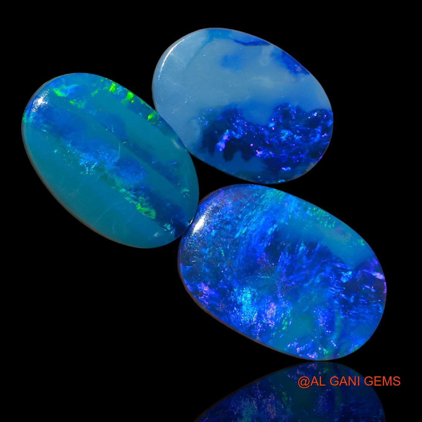 Lab-Created Doublet Opal Loose Gemstone Oval Cabochon From Australia 3 Pcs 21.50 Cts 14X10X3 mm TO 16X11X4 mm D-91