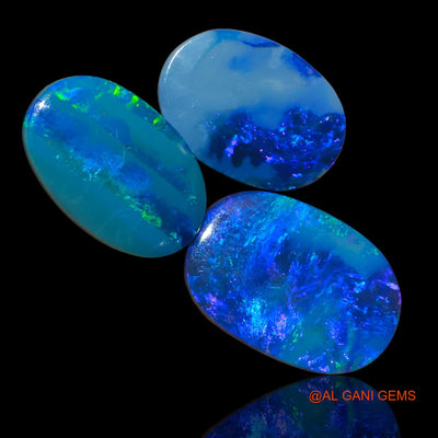 Lab-Created Doublet Opal Loose Gemstone Oval Cabochon From Australia 3 Pcs 21.50 Cts 14X10X3 mm TO 16X11X4 mm D-91