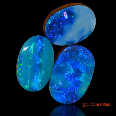 Lab-Created Doublet Opal Loose Gemstone Oval Cabochon From Australia 3 Pcs 21.50 Cts 14X10X3 mm TO 16X11X4 mm D-91