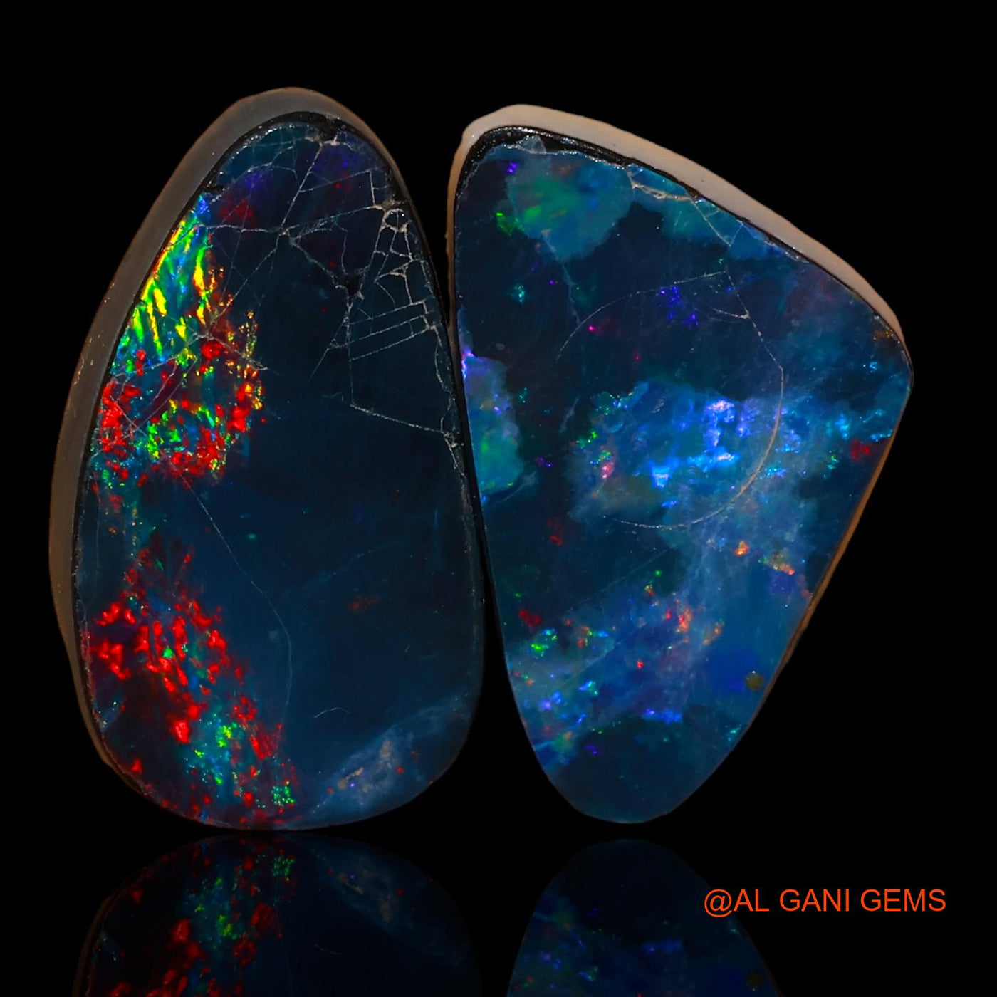 2 Pcs 13.80 Cts Lab-Created Australian Doublet Opal Loose Gemstone Fancy Cabochon 21X12X3 mm TO 21X13X4 mm D-92