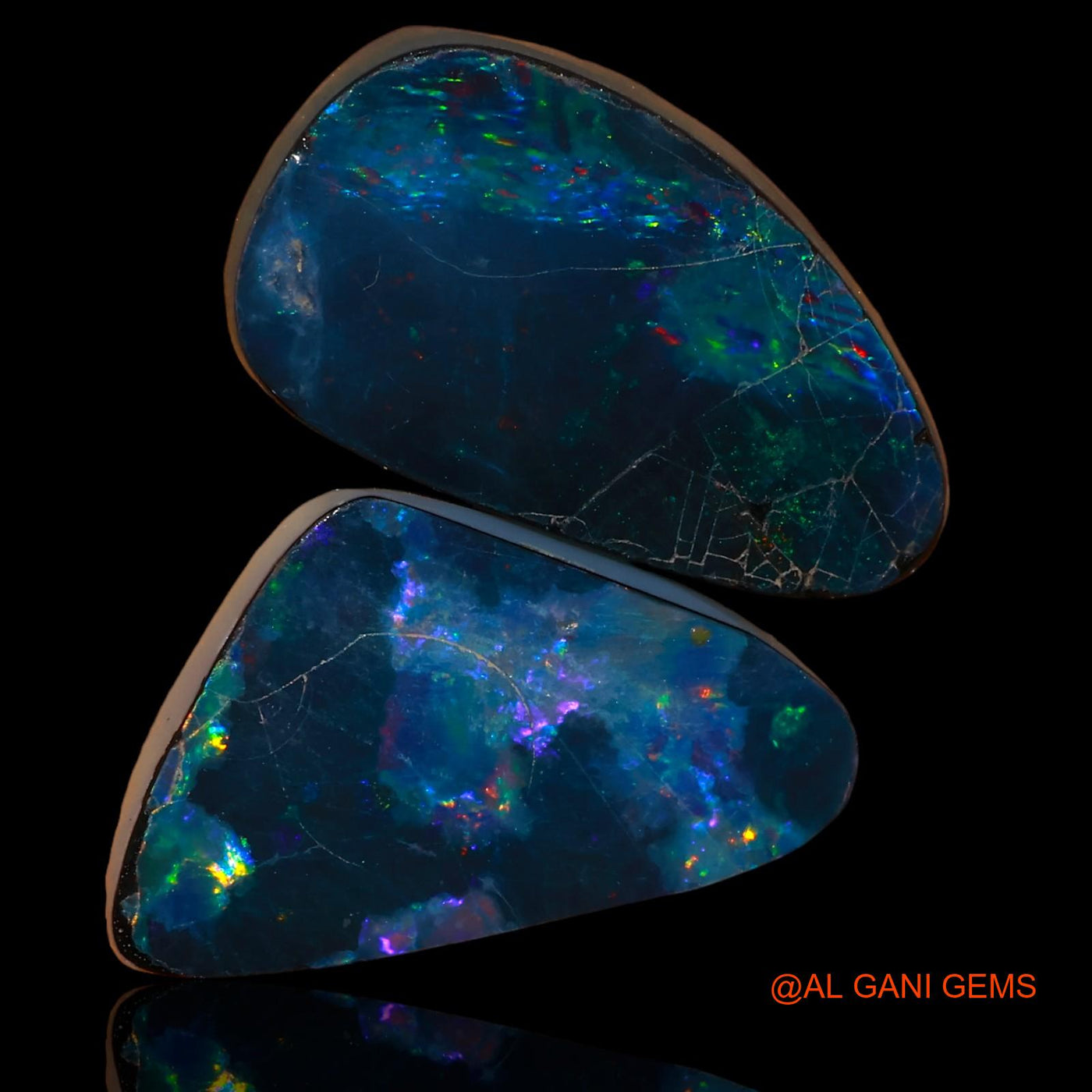 2 Pcs 13.80 Cts Lab-Created Australian Doublet Opal Loose Gemstone Fancy Cabochon 21X12X3 mm TO 21X13X4 mm D-92