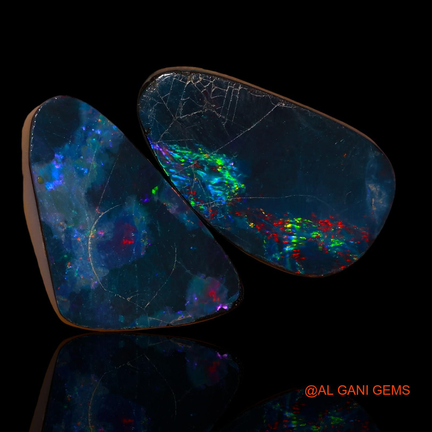 2 Pcs 13.80 Cts Lab-Created Australian Doublet Opal Loose Gemstone Fancy Cabochon 21X12X3 mm TO 21X13X4 mm D-92