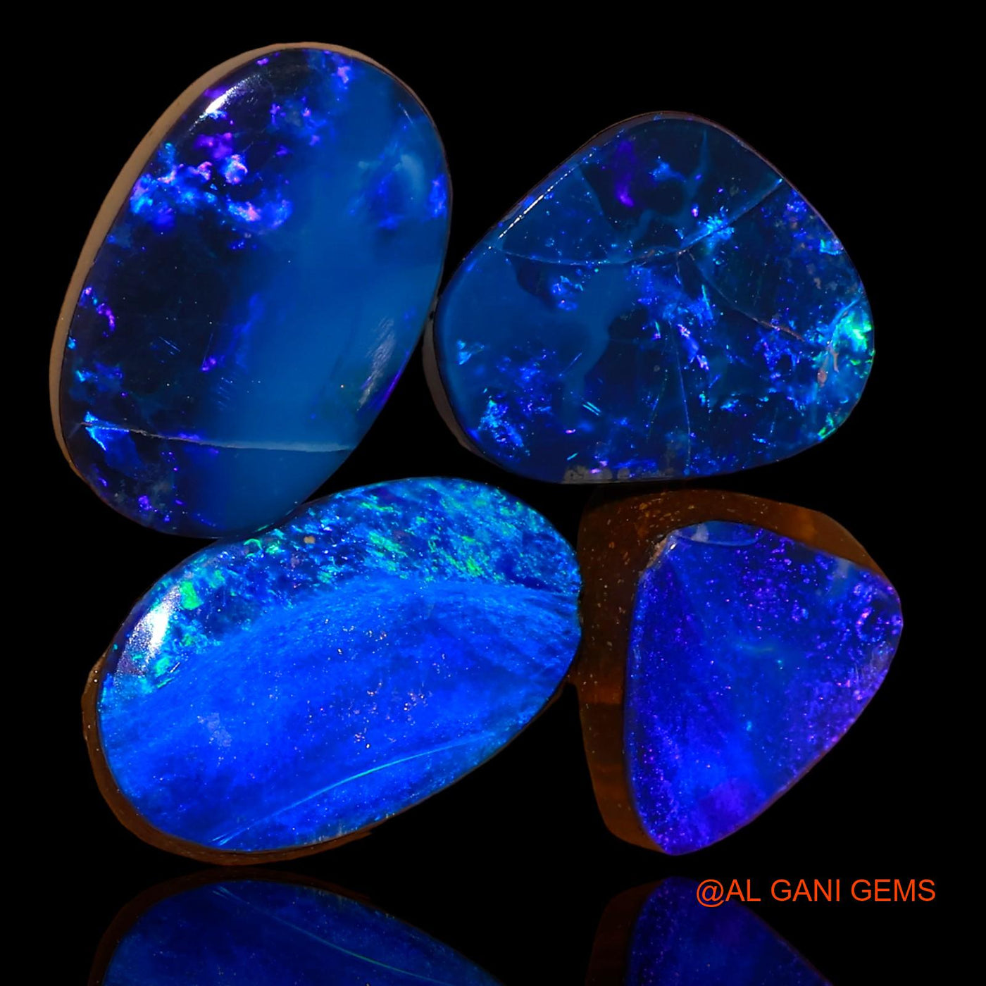 12.30 Cts Unheated Australian Doublet Opal Loose Gemstone Mix Cabochon Lab-Created 4 Pcs 10X8X4 mm TO 13X14X8 mm D-95
