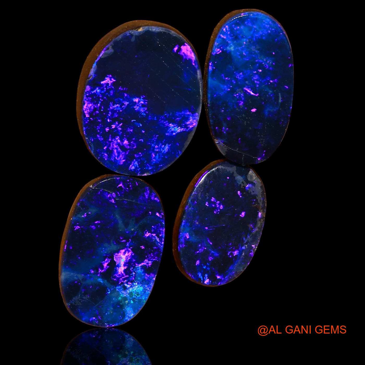 4 Pcs 26.00 Cts Lab-Created Australian Doublet Opal Loose Gemstone Oval Cabochon 13X9X4 mm TO 16X12X4 mm D-96