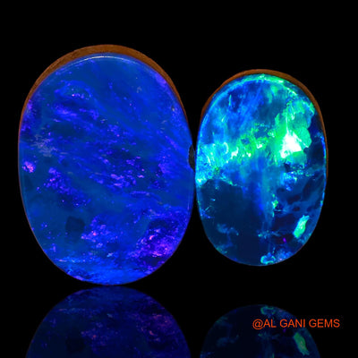 2 Pcs 16.60 Cts Lab-Created Australian Doublet Opal Loose Gemstone Oval Cabochon 14X9X3 mm TO 16X12X5 mm D-97