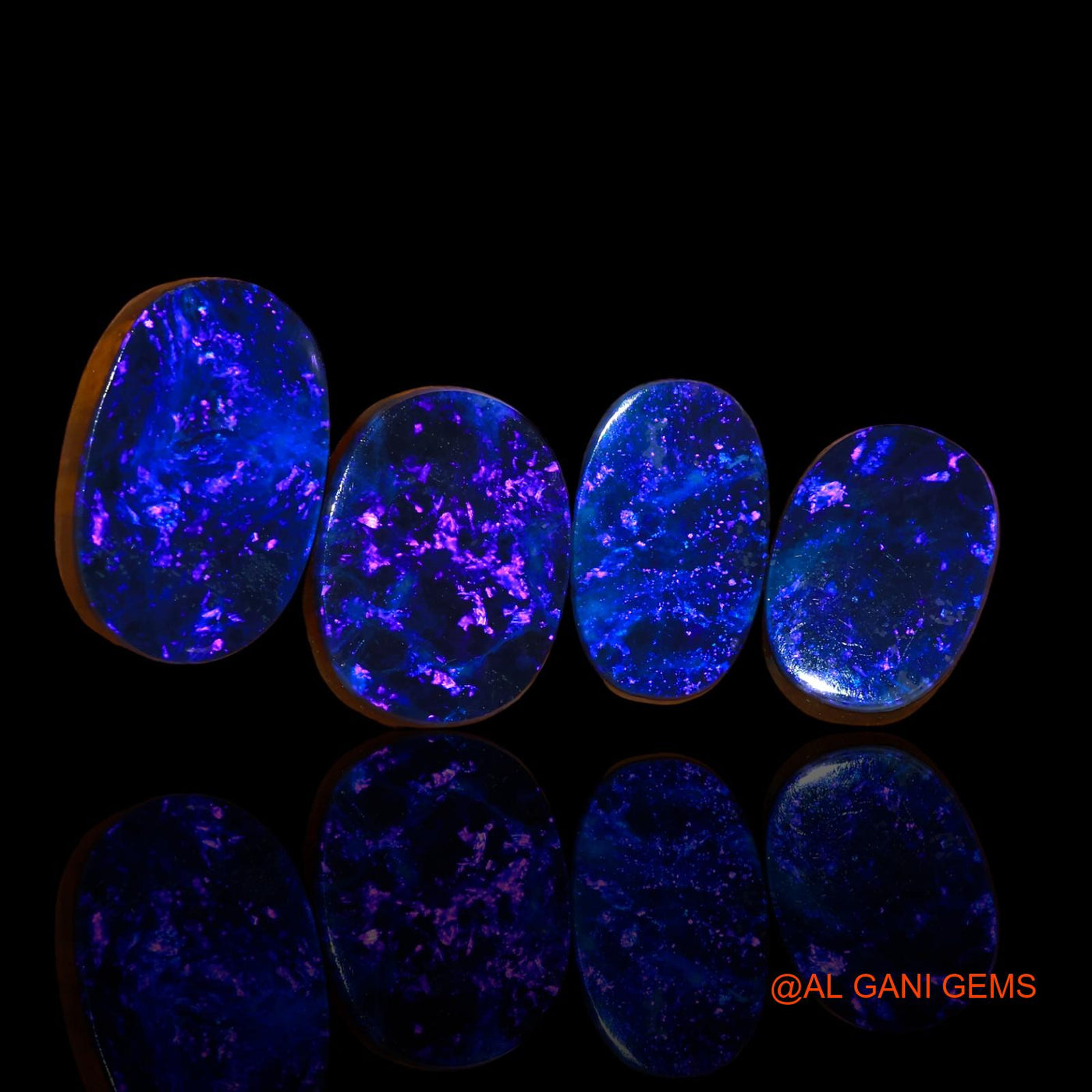 4 Pcs 17.40 Cts Lab-Created Australian Doublet Opal Loose Gemstone Oval Cabochon 11X8X3 mm TO 14X9X4 mm D-98