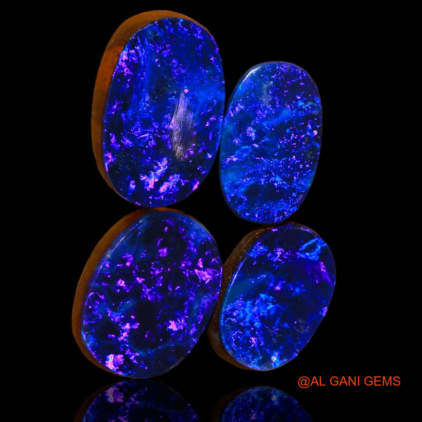 4 Pcs 17.40 Cts Lab-Created Australian Doublet Opal Loose Gemstone Oval Cabochon 11X8X3 mm TO 14X9X4 mm D-98