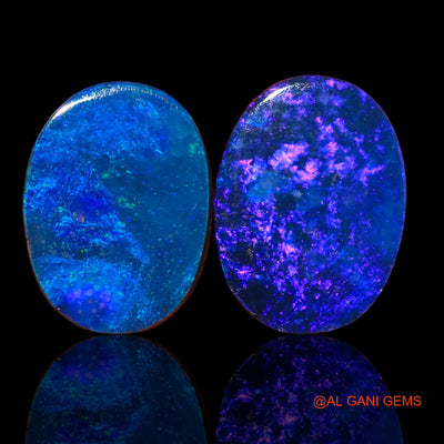 2 Pcs Lab-Created Doublet Opal Gemstone 22.40 Cts Loose Oval Cabochon From Australia 17X13X4 mm TO 18X13X4 mm D-99