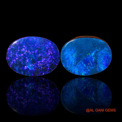 2 Pcs Lab-Created Doublet Opal Gemstone 22.40 Cts Loose Oval Cabochon From Australia 17X13X4 mm TO 18X13X4 mm D-99