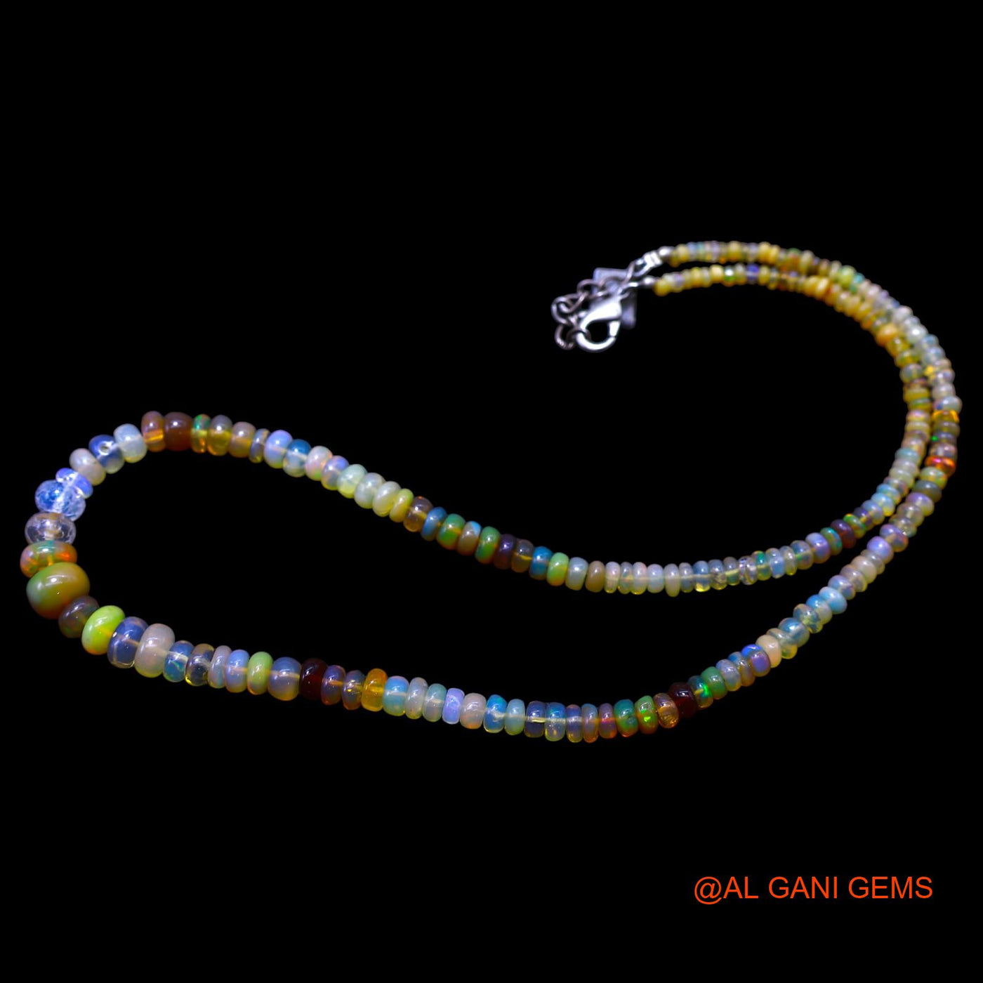 Smooth Fire Opal Bead Rondelle Art Deco Anniversary Antique Necklace EOB-18