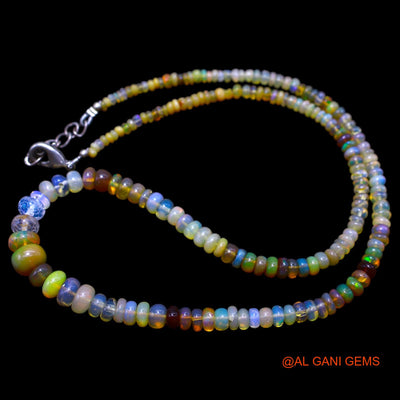 Smooth Fire Opal Bead Rondelle Art Deco Anniversary Antique Necklace EOB-18