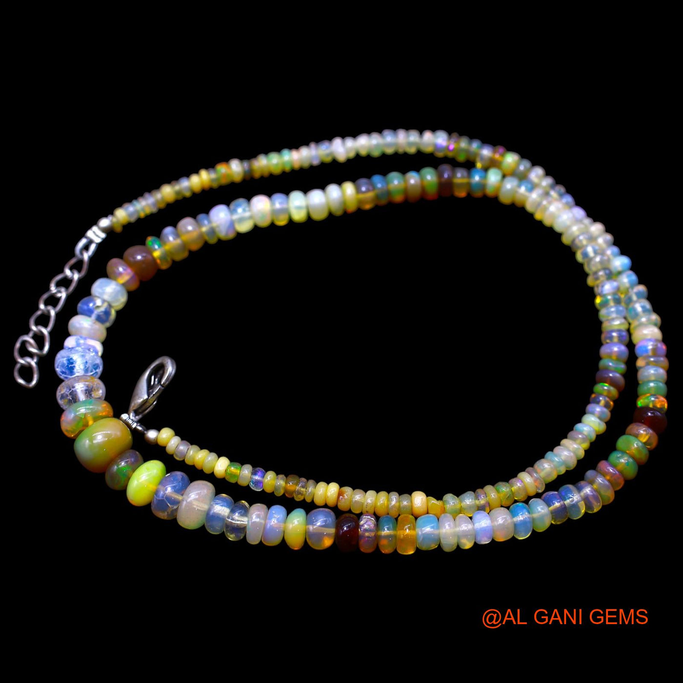 Smooth Fire Opal Bead Rondelle Art Deco Anniversary Antique Necklace EOB-18