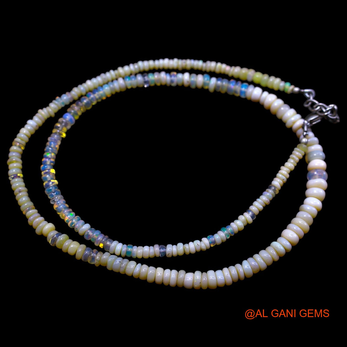 Smooth Multi Color Fire Opal Beads Rondelle Art Deco Antique Necklace EOB-44