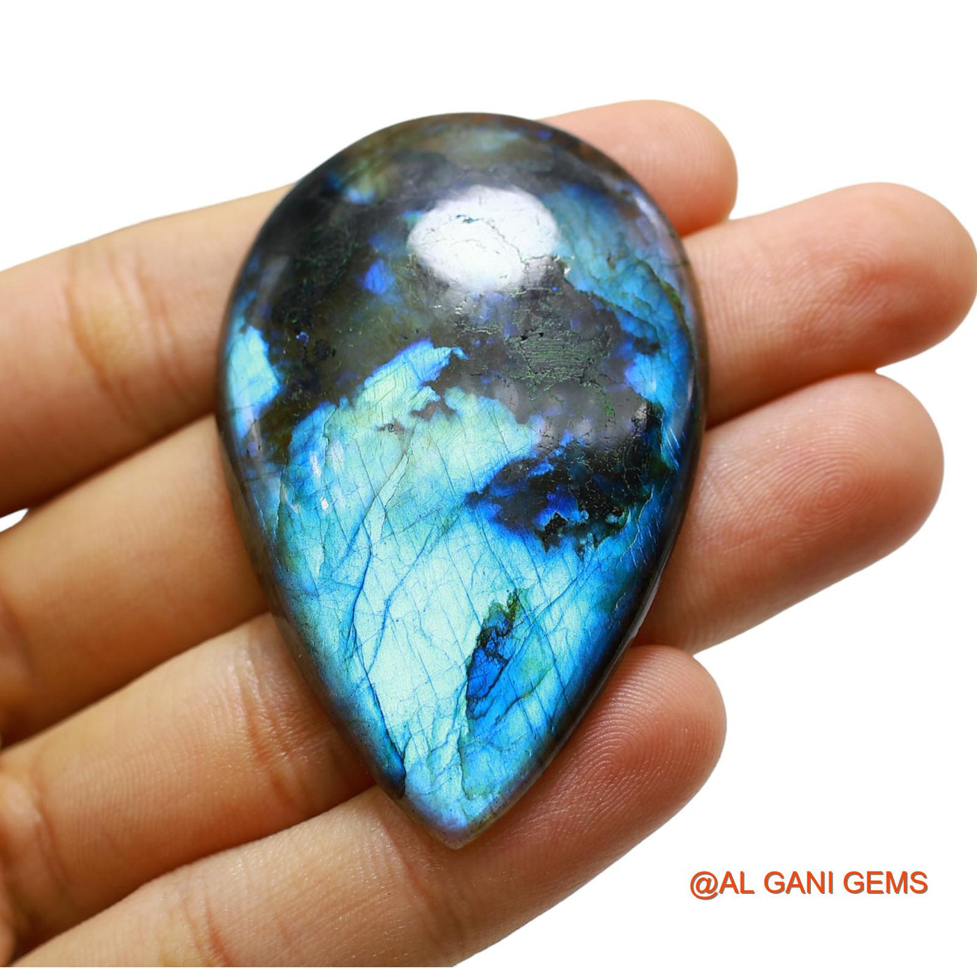 Natural Untreated Fire Labradorite Loose Gemstone Pear Cabochon From South Africa 124.00 Cts 58x37x7 mm L-10