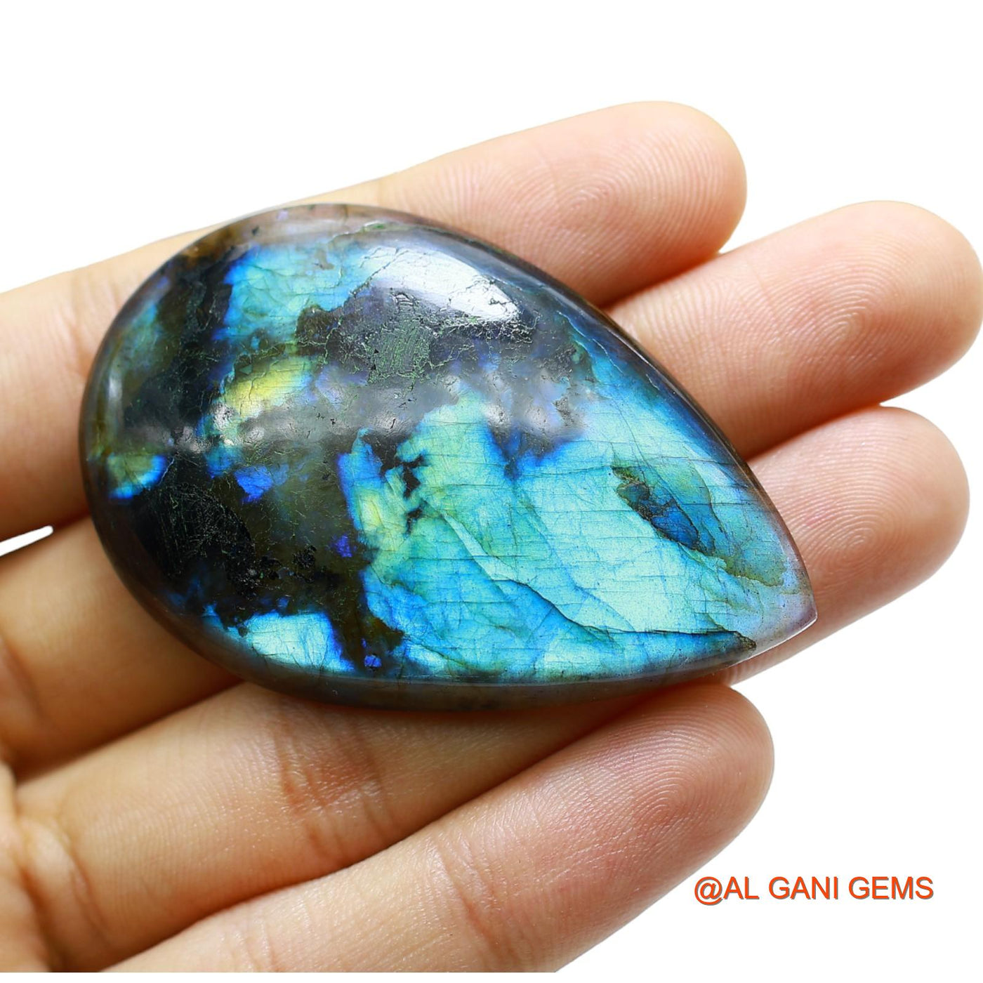 Natural Untreated Fire Labradorite Loose Gemstone Pear Cabochon From South Africa 124.00 Cts 58x37x7 mm L-10