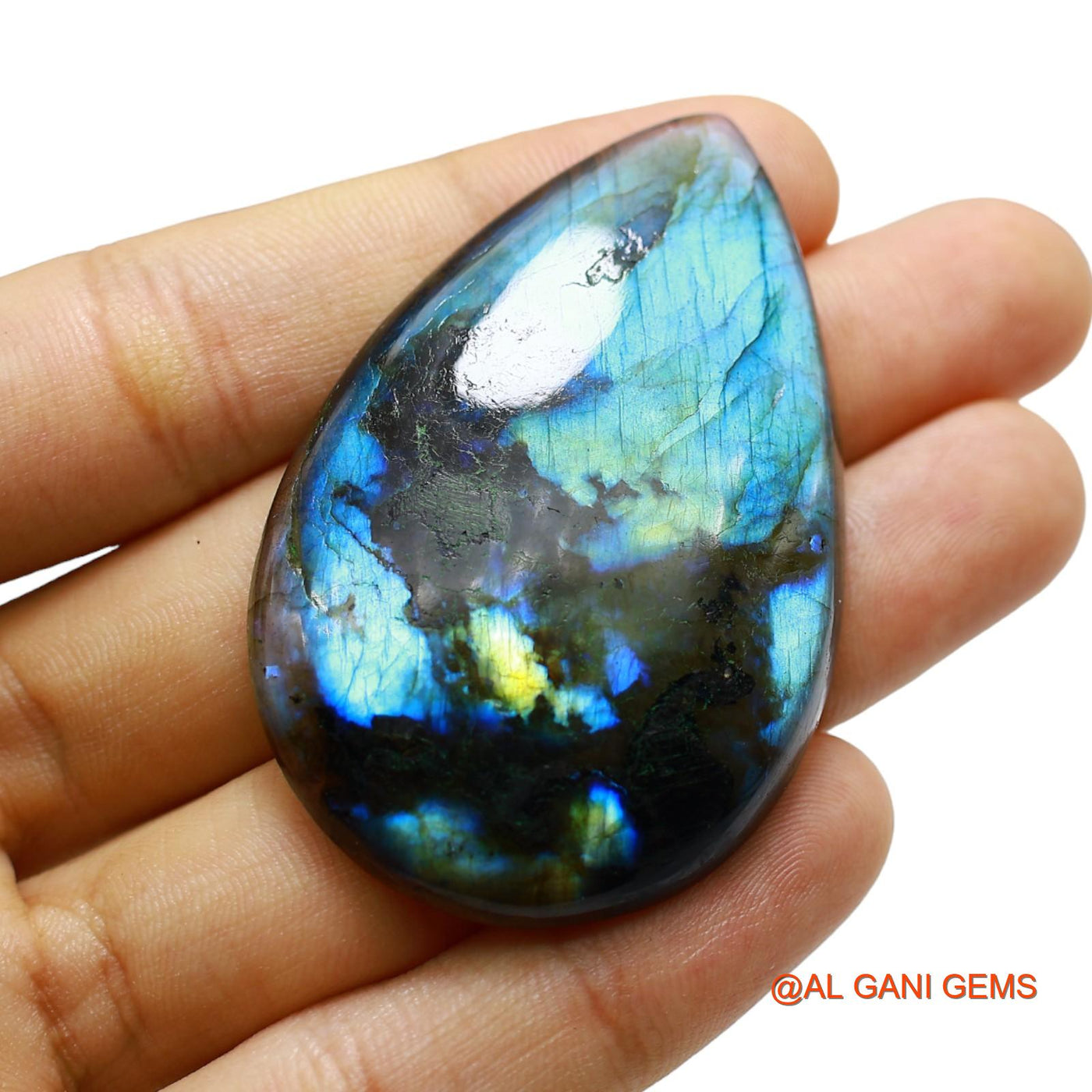 Natural Untreated Fire Labradorite Loose Gemstone Pear Cabochon From South Africa 124.00 Cts 58x37x7 mm L-10