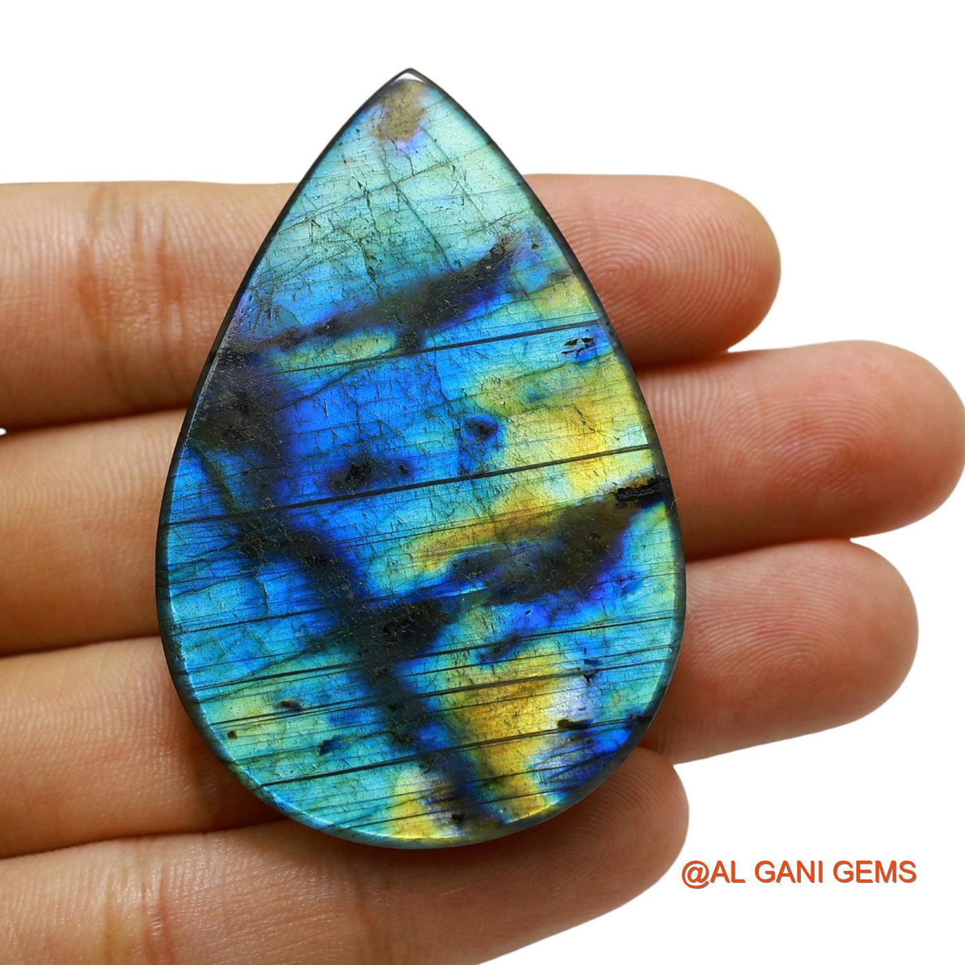 Natural Fire Labradorite Gemstone 143.00 Cts Loose Pear Cabochon From South Africa 58x38x8 mm L-11