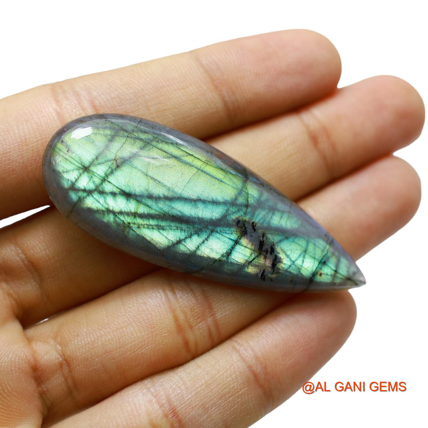 57.00 Cts Natural South African Fire Labradorite Loose Gemstone Pear Cabochon 59x22x5 mm L-21