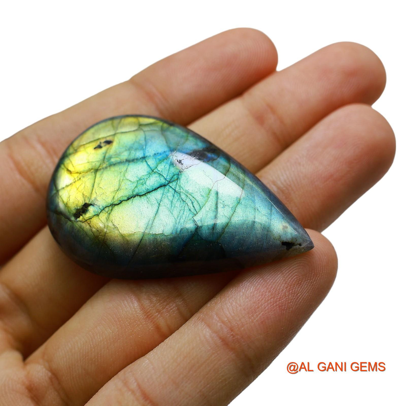 89.00 Cts Unheated South African Fire Labradorite Loose Gemstone Pear Cabochon Natural 48x30x8 mm L-27