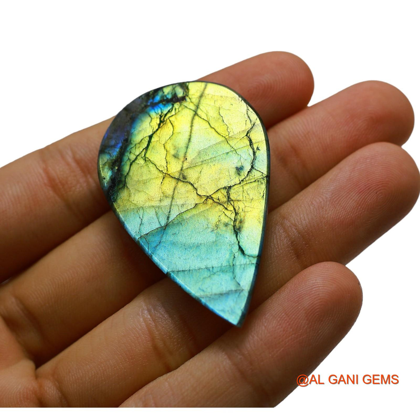 89.00 Cts Unheated South African Fire Labradorite Loose Gemstone Pear Cabochon Natural 48x30x8 mm L-27
