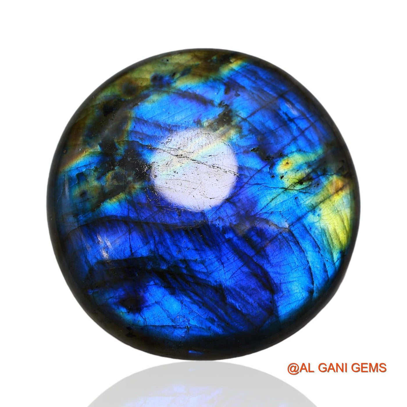 213.00 Cts Natural South African Fire Labradorite Loose Gemstone Round Cabochon 55x55x8 mm L-2