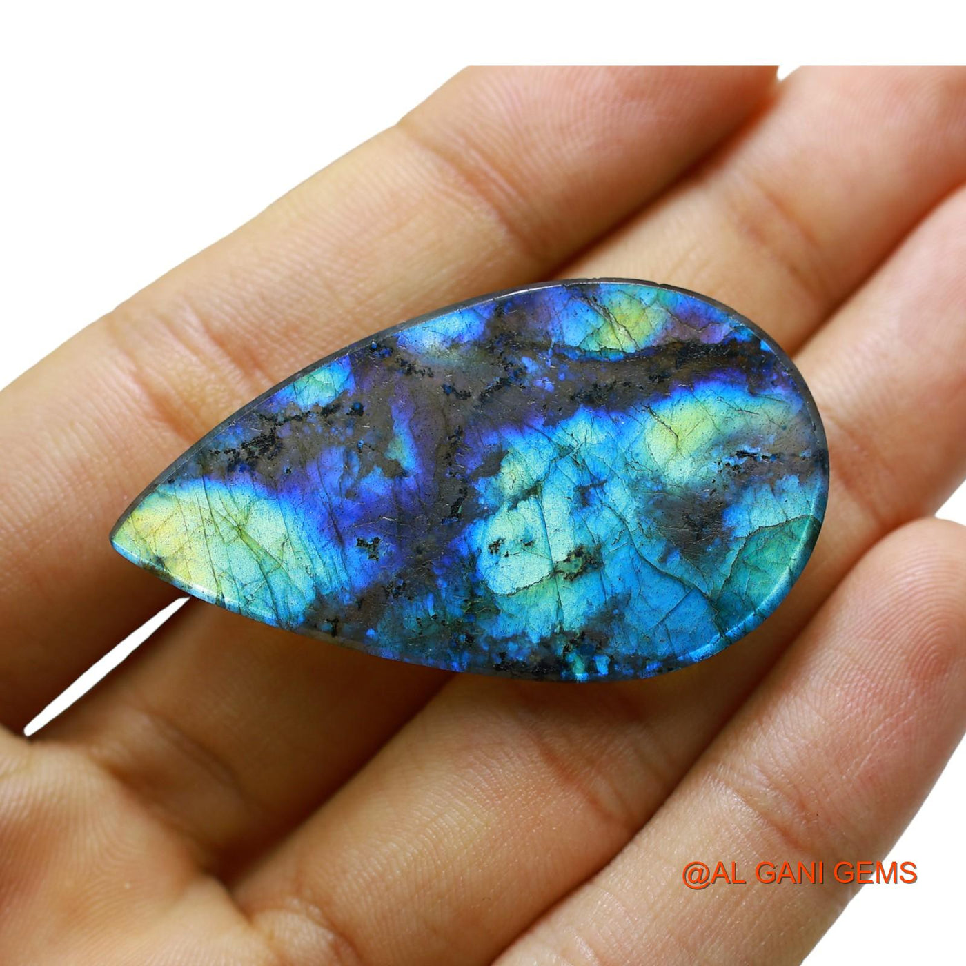 68.00 Cts Natural South African Fire Labradorite Loose Gemstone Pear Cabochon 47x27x7 mm L-31