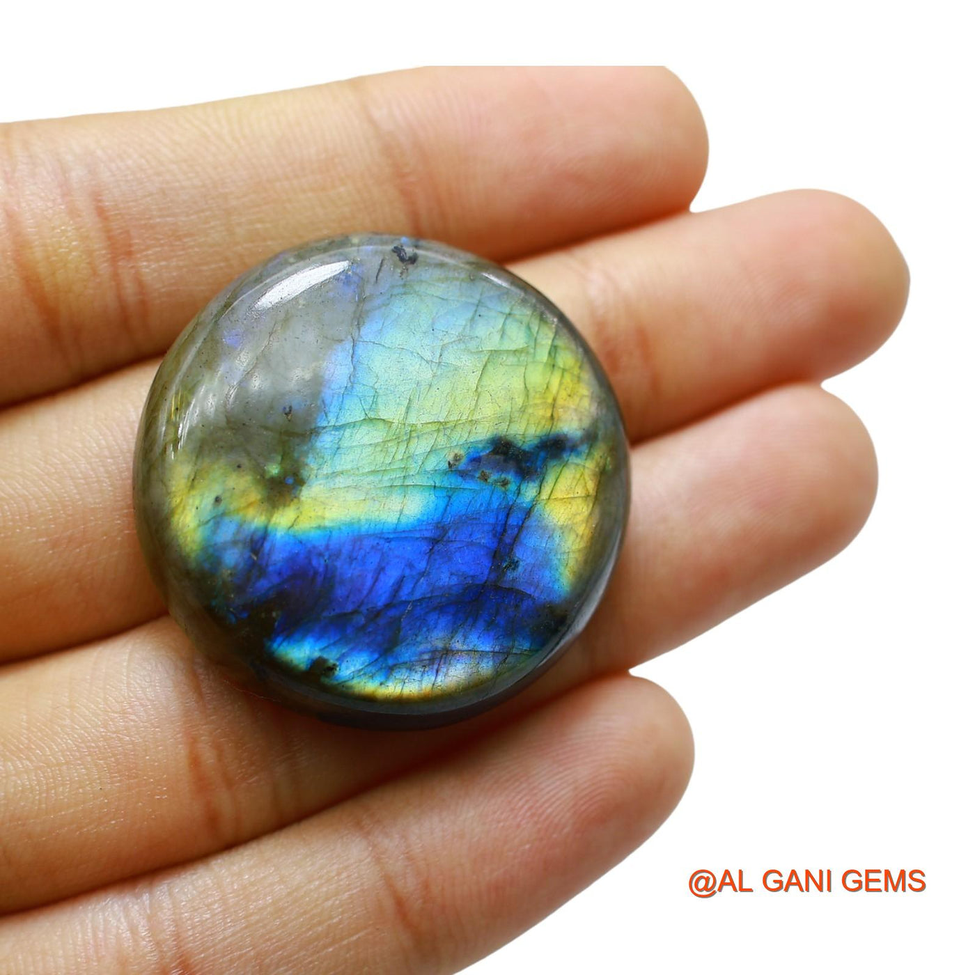 83.00 Cts Natural South African Fire Labradorite Round Cabochon Loose Gemstone For Jewelry 34x34x8 mm L-43