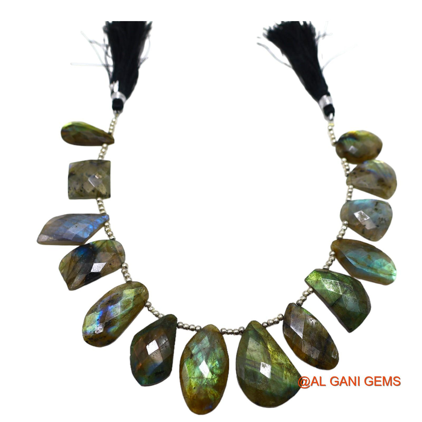 Fancy Faceted Loose Beads Strand For Jewelry Making 10X22 TO 17X28 MM Natural Multi Color Fire Labradorite 8" LB-10