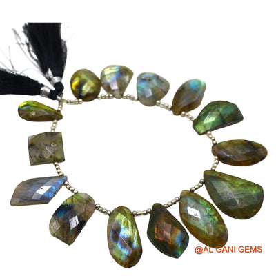 Fancy Faceted Loose Beads Strand For Jewelry Making 10X22 TO 17X28 MM Natural Multi Color Fire Labradorite 8" LB-10