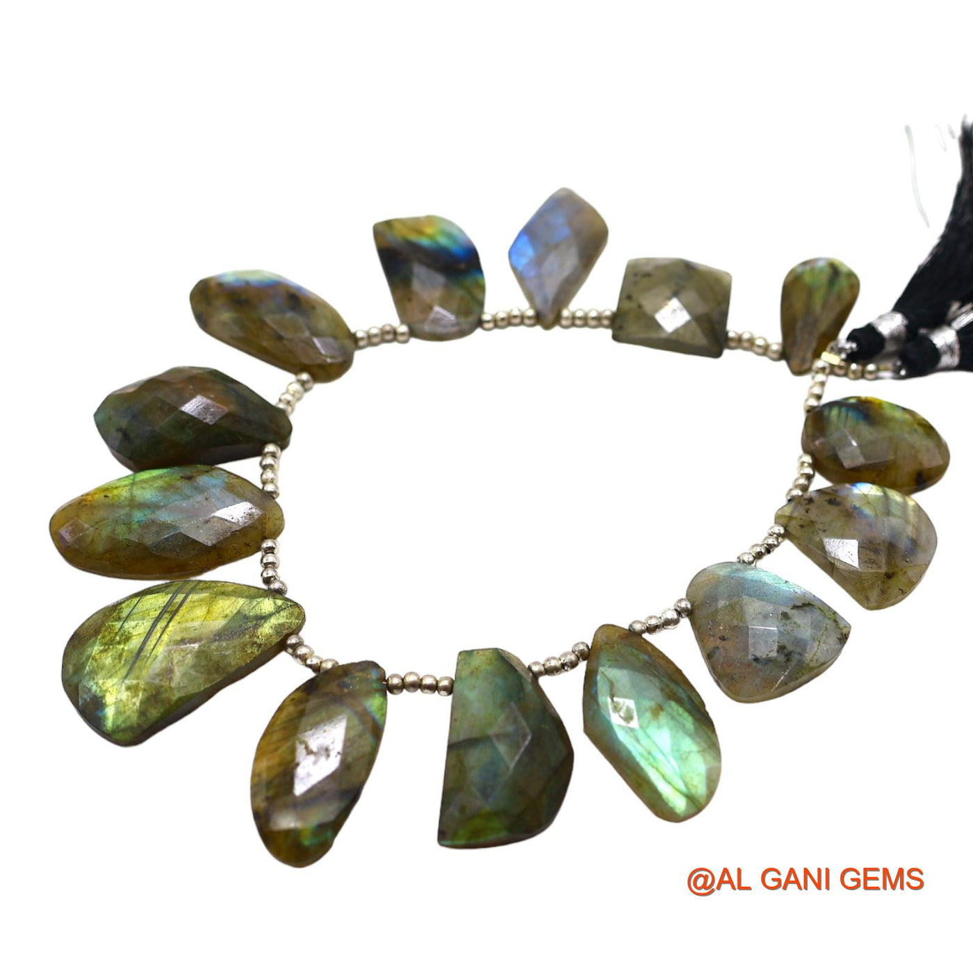 Fancy Faceted Loose Beads Strand For Jewelry Making 10X22 TO 17X28 MM Natural Multi Color Fire Labradorite 8" LB-10