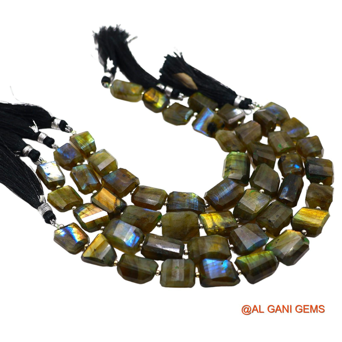 Fancy Faceted 11X15 TO 14X16 MM Beads Natural Multi Color Fire Labradorite Gemstone Strands For Jewelry 8" LB-3
