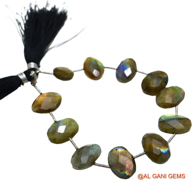 Oval Faceted Loose Beads Strand For Jewelry Making 11X16 TO 12X17 MM Natural Multi Color Fire Labradorite 8" LB-8