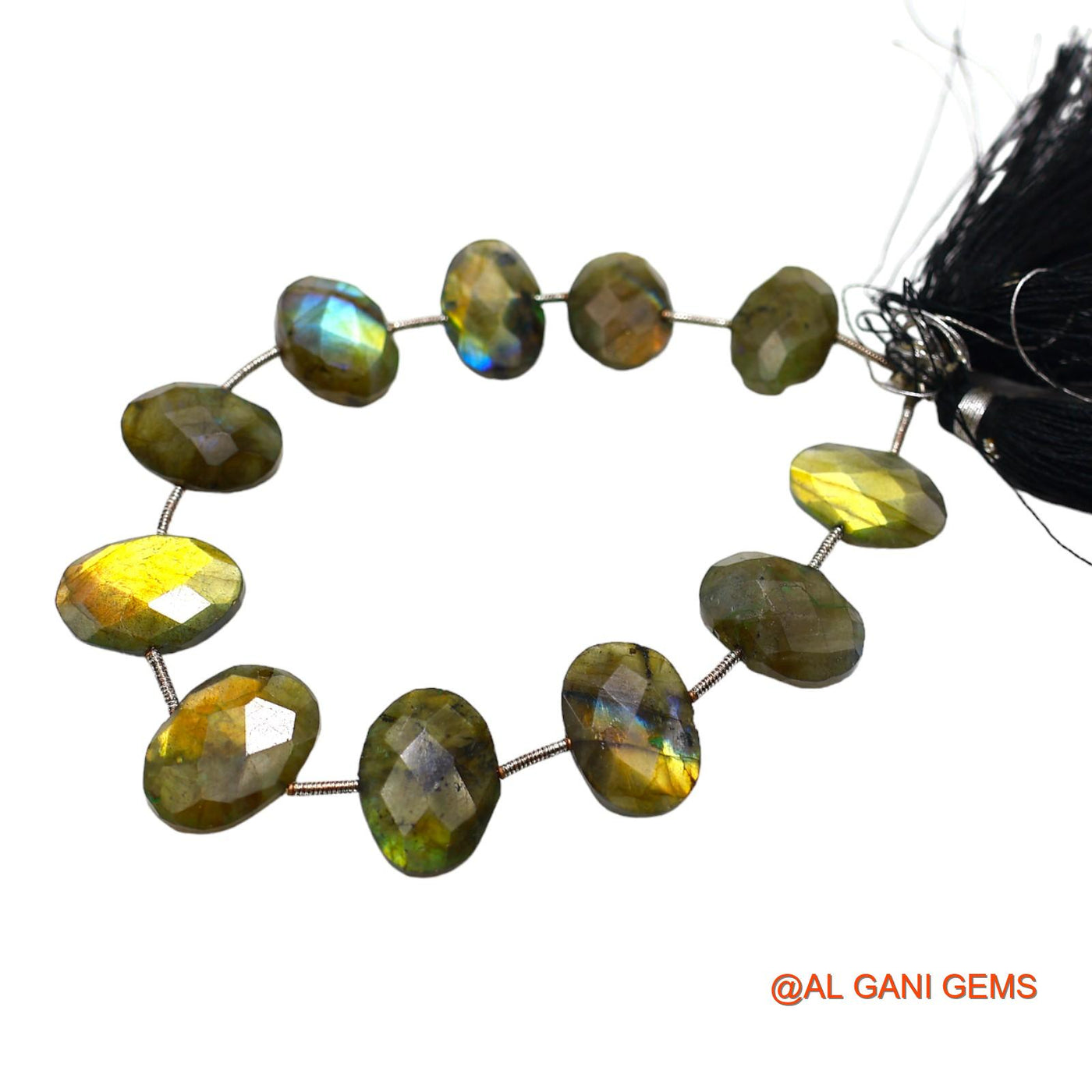 Oval Faceted Loose Beads Strand 11X16 TO 12X17 MM Multi Color Natural Labradorite Gemstone Handmade 8" LB-8