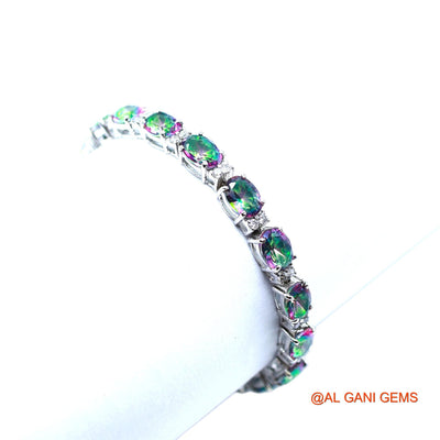 Sterling Silver Mystic Topaz Gemstone Zircon Hook Dangling Mother Bracelet SB-10