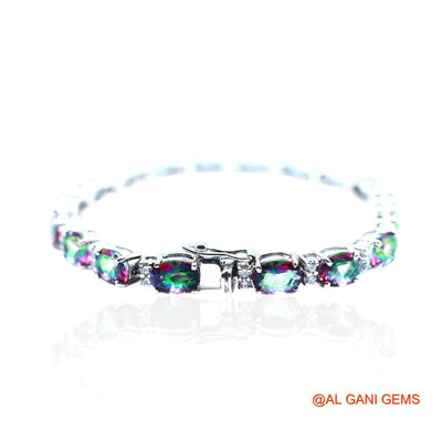 Sterling Silver Mystic Topaz Gemstone Zircon Hook Dangling Mother Bracelet SB-10