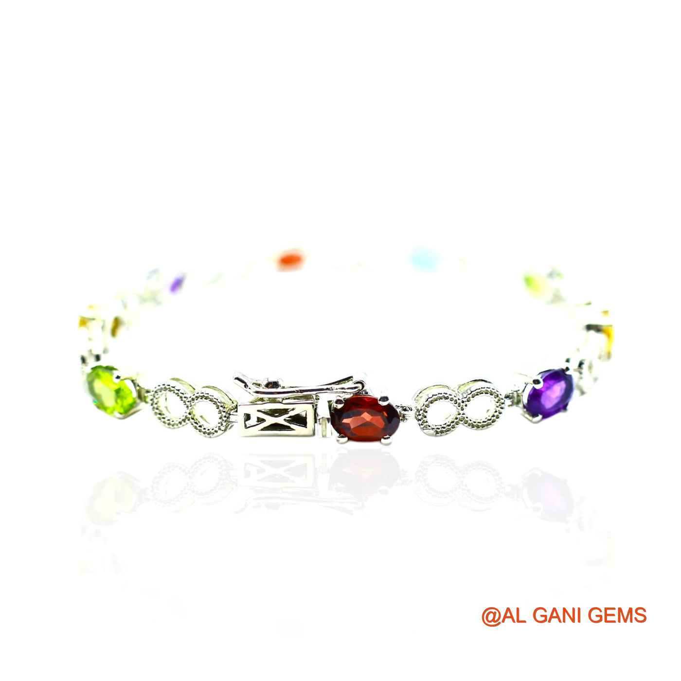 Faceted Garnet, Peridot, Citrin, BT Gemstone Peridot Drop Bracelet 925 Sterling Silver SB-11