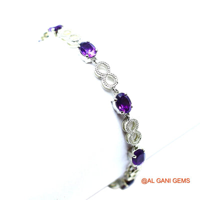 Amethyst Gemstone 925 Silver Dangle Drop Birthday Wedding Bracelet SB-12